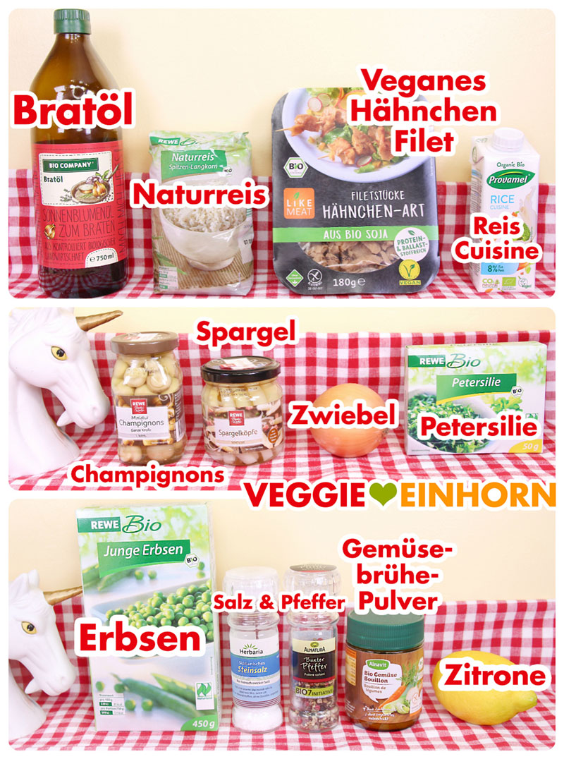 Verwendete Produkte für veganes Hühnerfrikassee