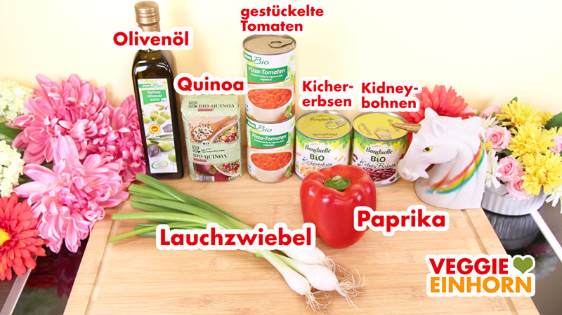 Zutaten für veganen Kichererbsen-Quinoa-Eintopf