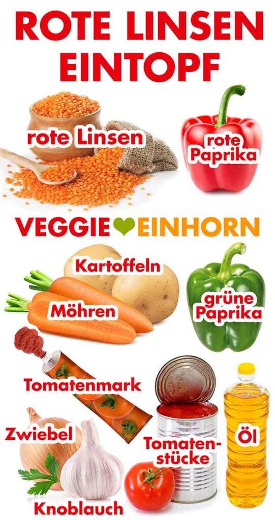 Die Zutaten für den Rote Linsen Eintopf Zutaten für Rote Linsen Eintopf