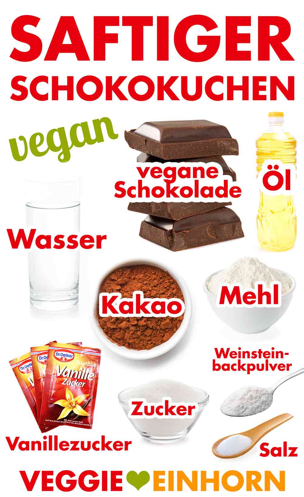 Zutaten für den veganen Schokoladenkuchen Zutaten für saftigen veganen Schokokuchen