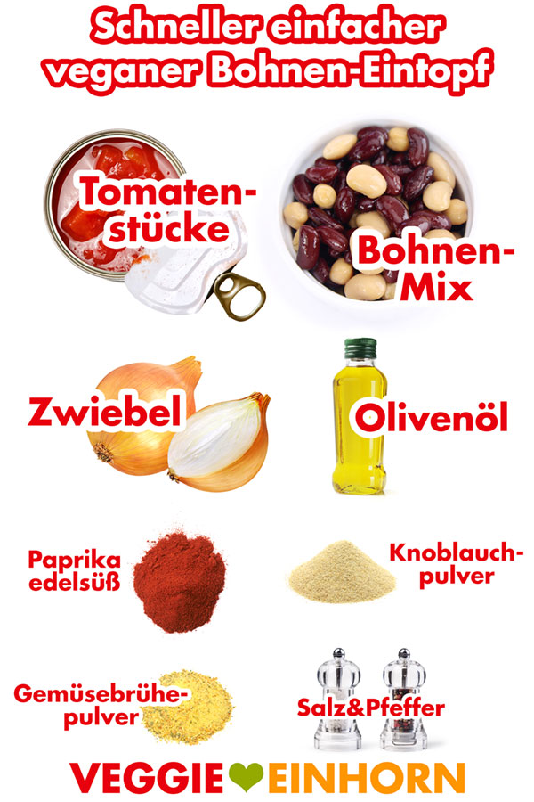 Zutaten für veganen Bohnen Eintopf Zutaten für veganen Bohnen Eintopf