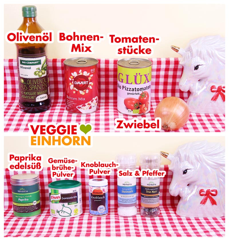 Bohnen und Tomaten aus der Dose für Eintopf