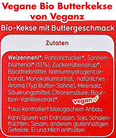 Zutaten Veganz Bio Butterkekse Inhaltsstoffe von veganen Bio Butterkeksen von Veganz