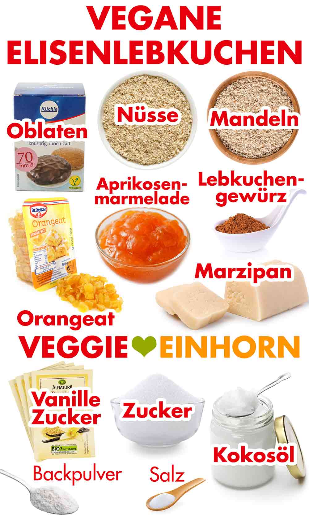 Zutaten für vegane Lebkuchen Nürnberger Art Zutaten für vegane Elisenlebkuchen