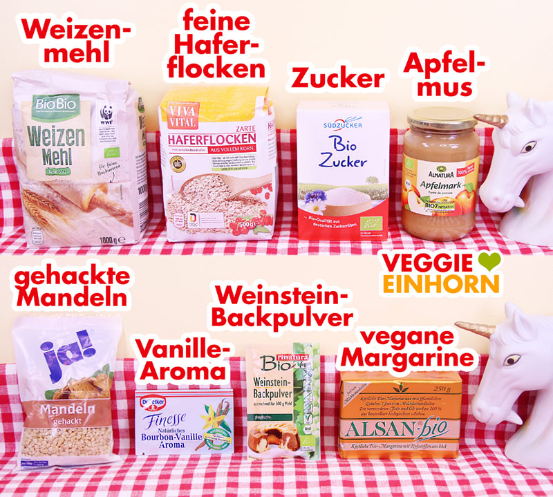 Produkte für vegane Kekse mit Haferflocken und Mandeln