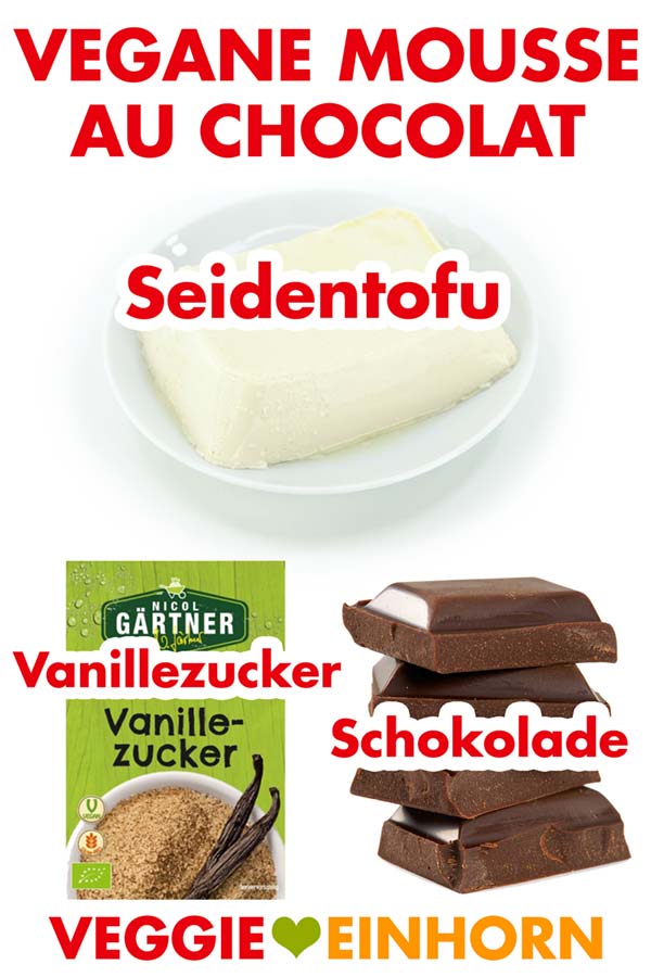 3 Zutaten für veganes Mousse au Chocolat Zutaten für die vegane Mousse au Chocolat mit Seidentofu