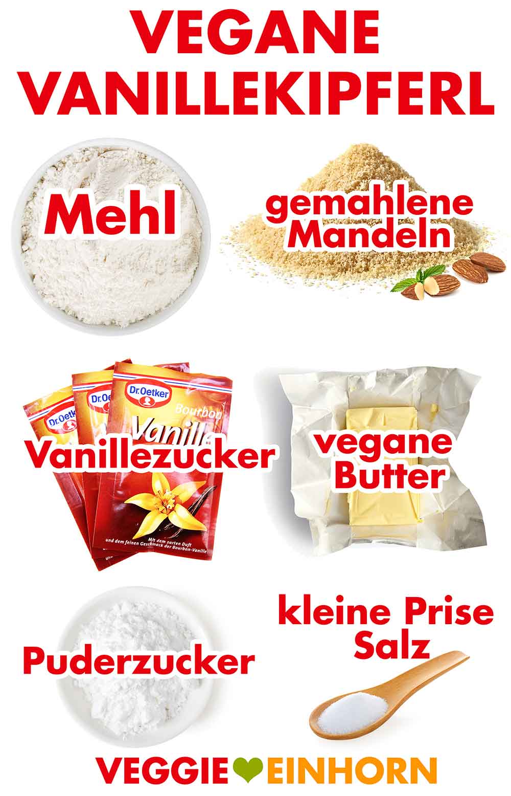 Zutaten für vegane Vanillekipferl Zutaten für vegane Vanillekipferl