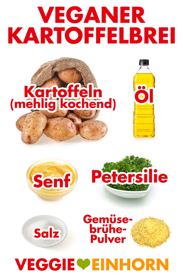Zutaten für Veganen Kartoffelbrei: Mehlig kochende Kartoffeln, Öl, Senf