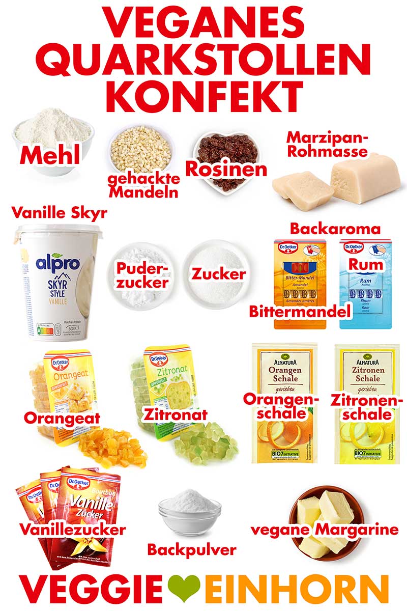 Zutaten für veganes Quarkstollenkonfekt