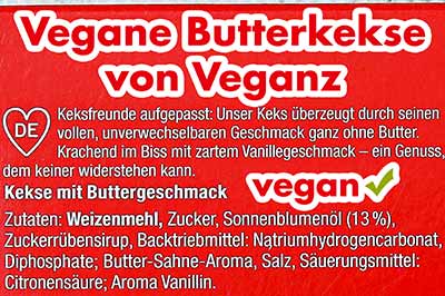 Inhaltsstoffe Vegane Butterkekse von Veganz Zutaten Veganz Butterkekse