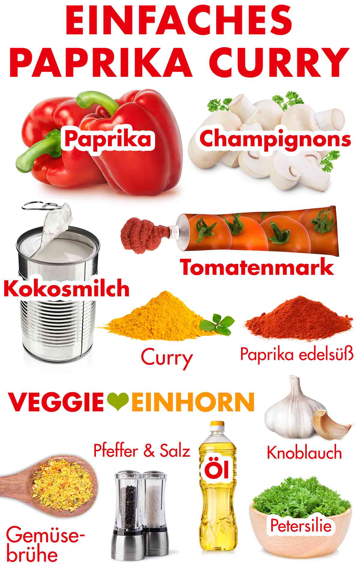 Zutaten für das einfache Paprika Curry Zutaten für das Paprika Curry