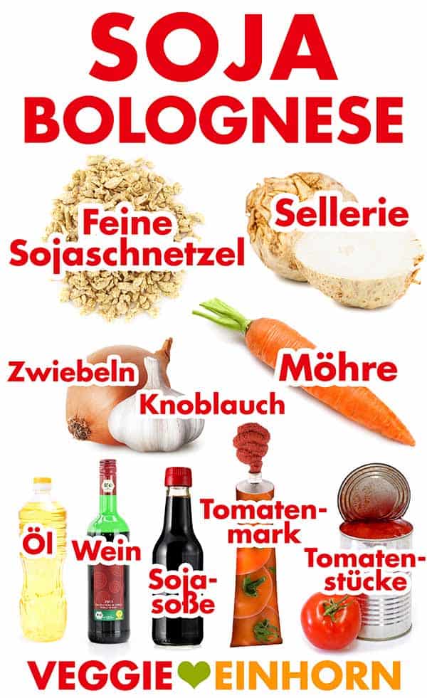 Zutaten für Soja Bolognese mit Sojaschnetzeln