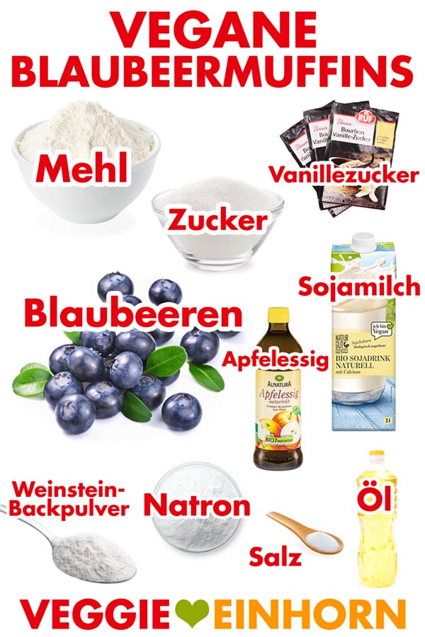 Zutaten für vegane Blaubeer-Muffins Zutaten für vegane Blaubeer Muffins