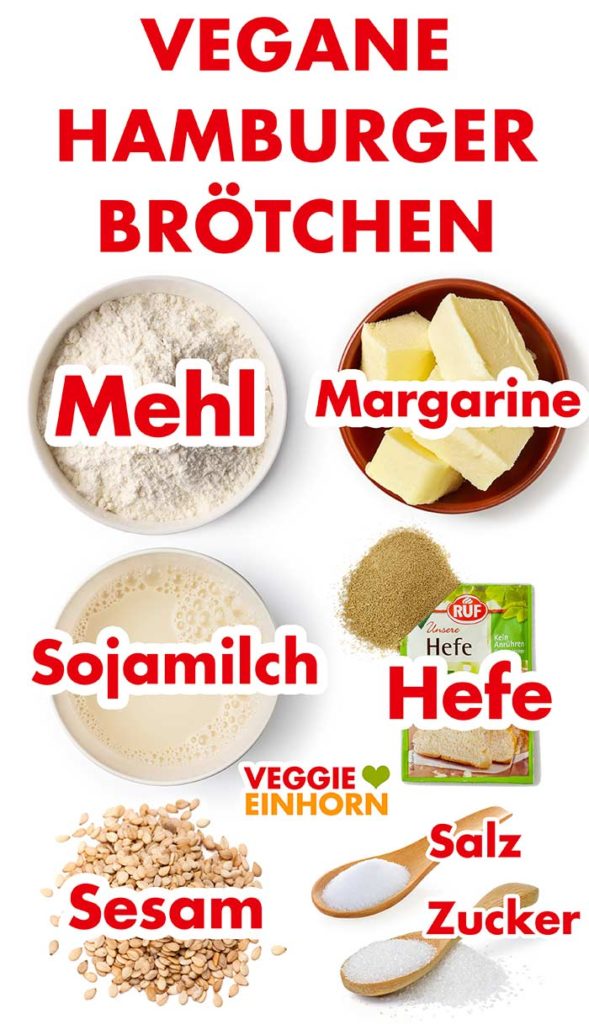 Zutaten für vegane Hamburger Brötchen