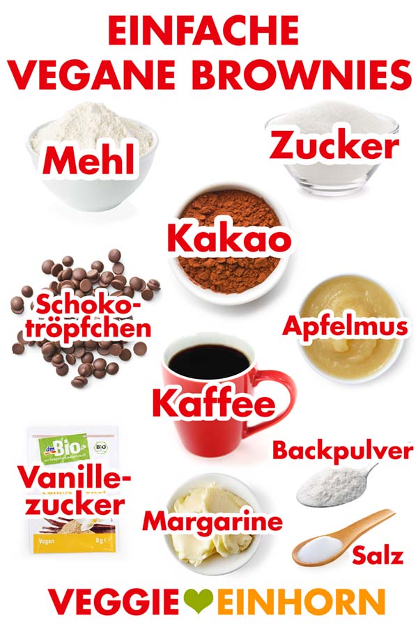 Zutaten für einfache vegane Brownies Zutaten für einfache vegane Brownies