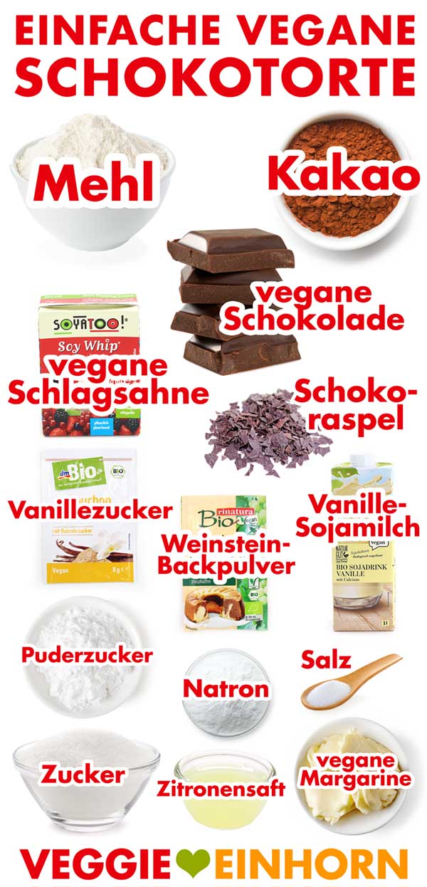 Zutaten für die einfache vegane Schokotorte Zutaten für die einfache vegane Schokotorte