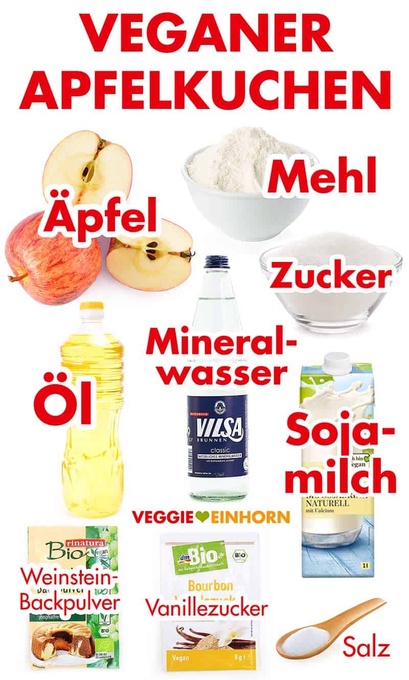 Zutaten für einfachen veganen Apfelkuchen mit Rührteig