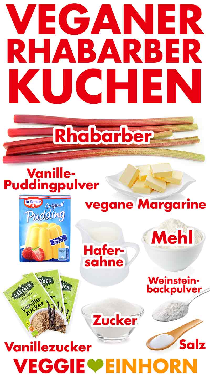 Zutaten für einfachen veganen Rhabarberkuchen Zutaten für einfachen veganen Rhabarberkuchen