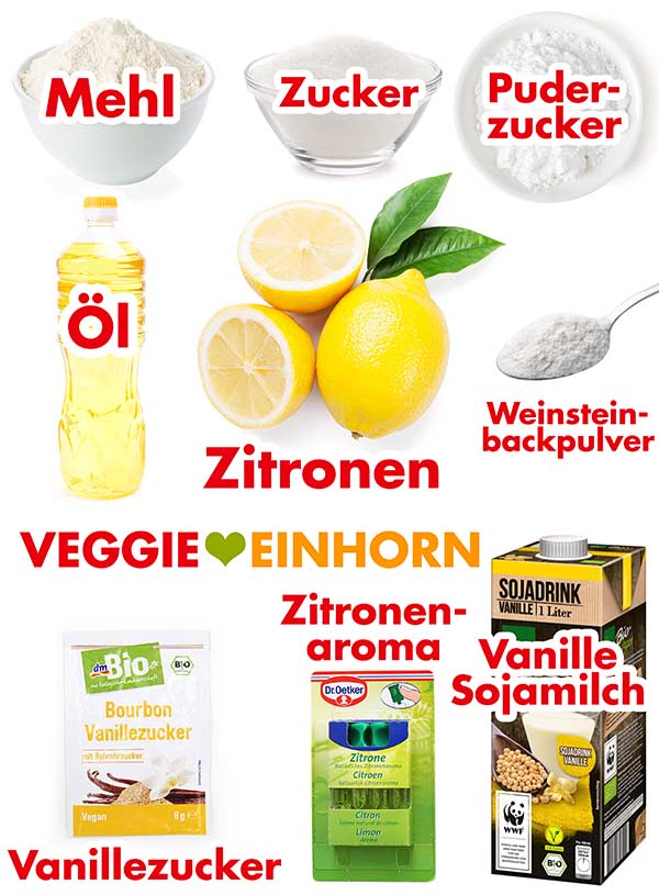 Zutaten für saftigen veganen Zitronenkuchen