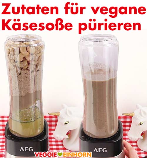 Mixen der Soße für den Auflauf Die Cashew-Käsesoße wird im Standmixer püriert.
