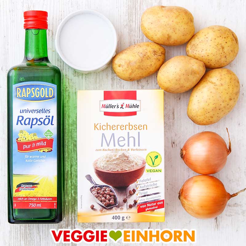 Zutaten für vegane Reibekuchen mit Kichererbsenmehl