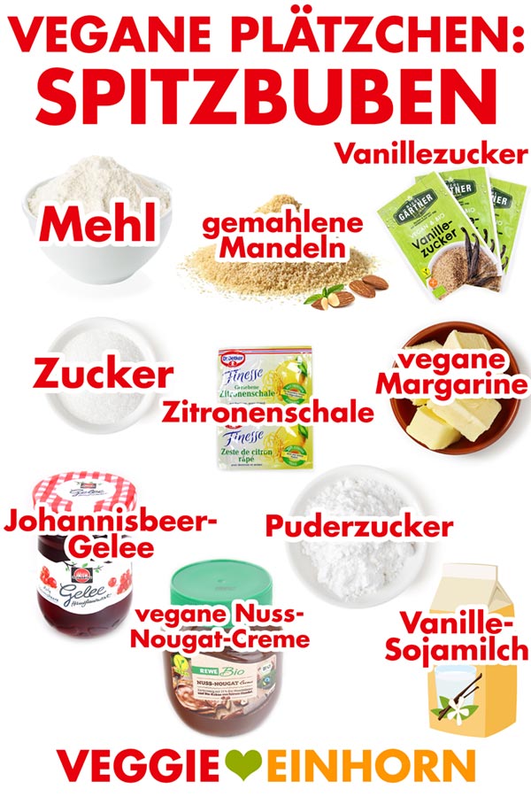 Zutaten für vegane Spitzbuben-Plätzchen Zutaten für vegane Spitzbuben-Plätzchen