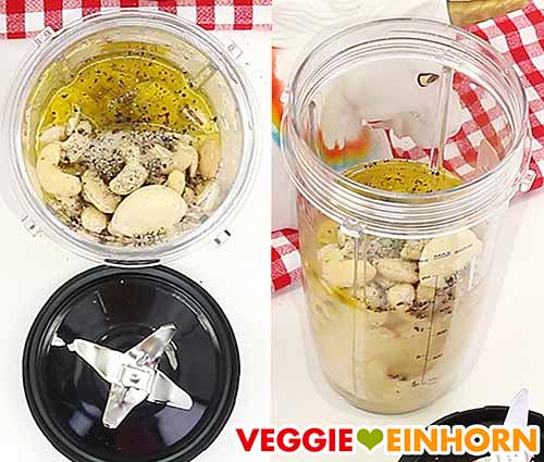 Zutaten für veganes Tzatziki im Mixbecher