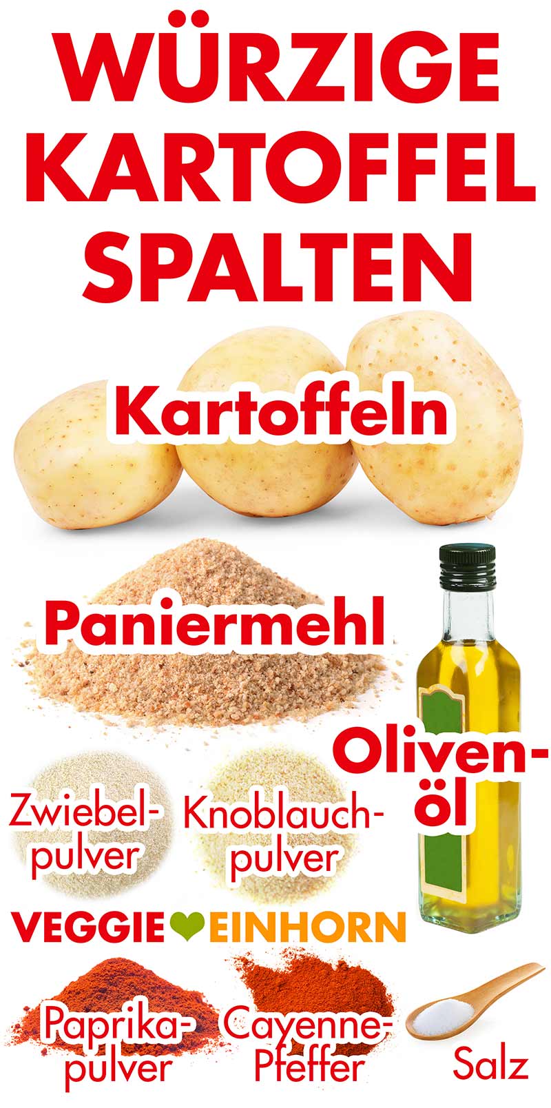Zutaten für würzige Kartoffelspalten mit Paniermehl Zutaten für würzige Kartoffelspalten