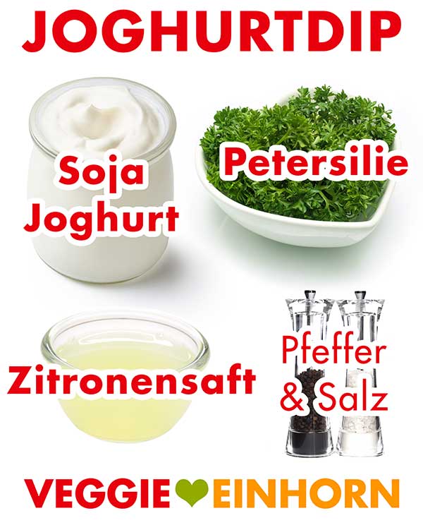 Sojajoghurt, Petersilie, Zitronensaft, Pfeffer und Salz