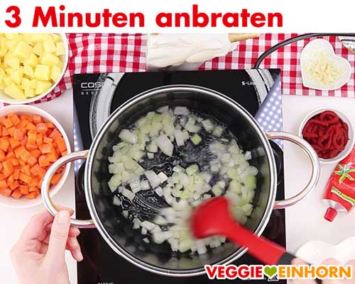 Zwiebeln 3 Minuten anbraten Zwiebeln 3 Minuten anbraten