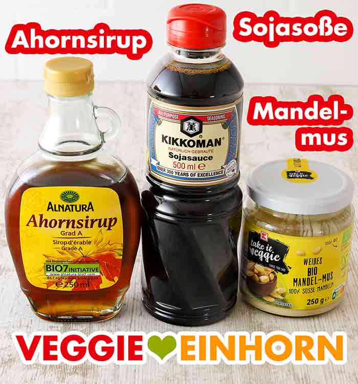 Alnatura Ahornsirup, Kikkoman Sojasauce, weißes Bio Mandelmus von Kaufland Take It Veggie Ahornsirup, Sojasoße und weißes Mandelmus