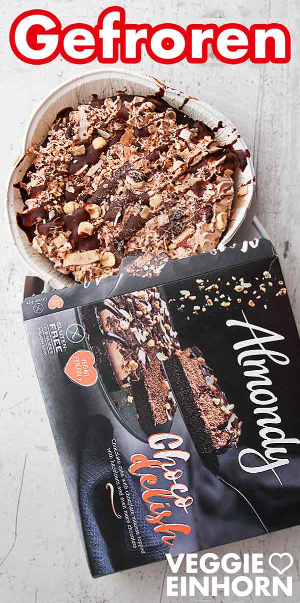 Pappschachtel und ausgepackte Torte Die Choco Delish Torte von Almondy mit der Verpackung