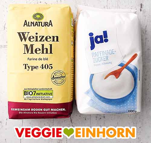 Alnatura Mehl und Zucker von REWE ja! Eine Packung Bio Weizenmehl Type 405 und eine Packung Zucker