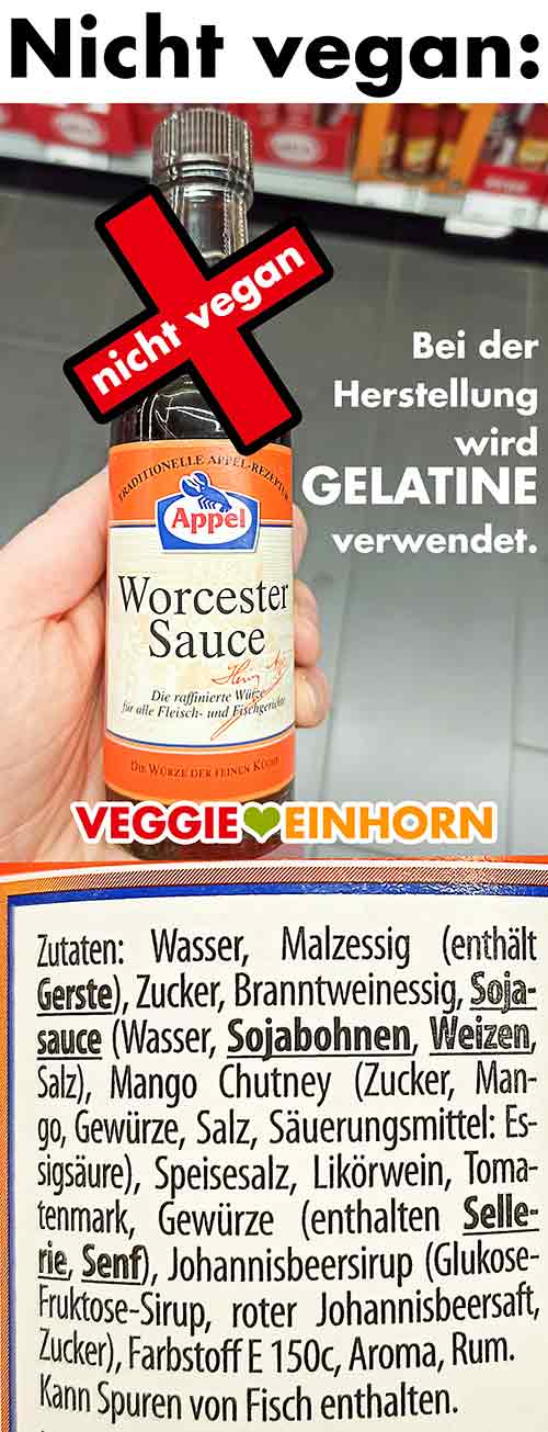 Appel Worcester Sauce ist nicht vegan. Appel Worcester Sauce im Rewe
