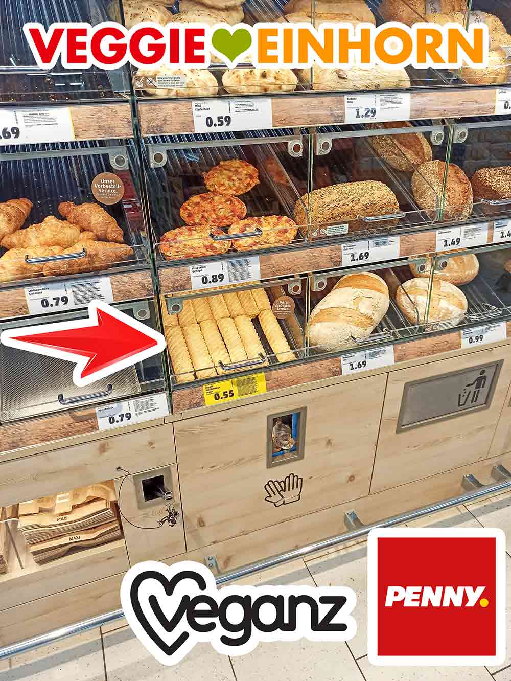 Veganz Vanillestangen im Bäckerei Regal zur Selbstbedienung bei Penny Vegane Vanillstangen von Veganz in der Bäckerei Abteilung im Penny
