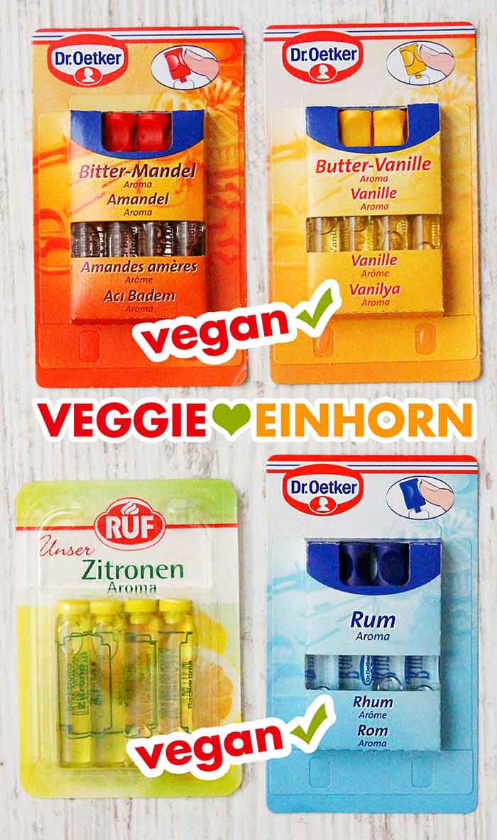 Veganes Backaroma von Dr. Oetker und RUF Backaroma Bittermandel, Butter Vanille, Zitrone, Rum