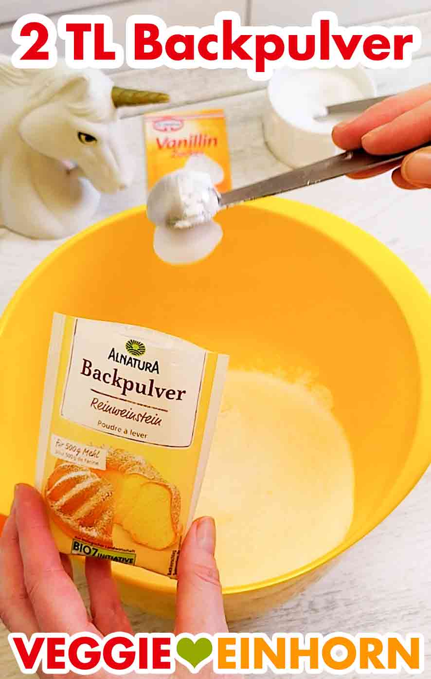 2 Teelöffel Weinsteinbackpulver zufügen Backpulver für veganes Oreo-Bananenbrot