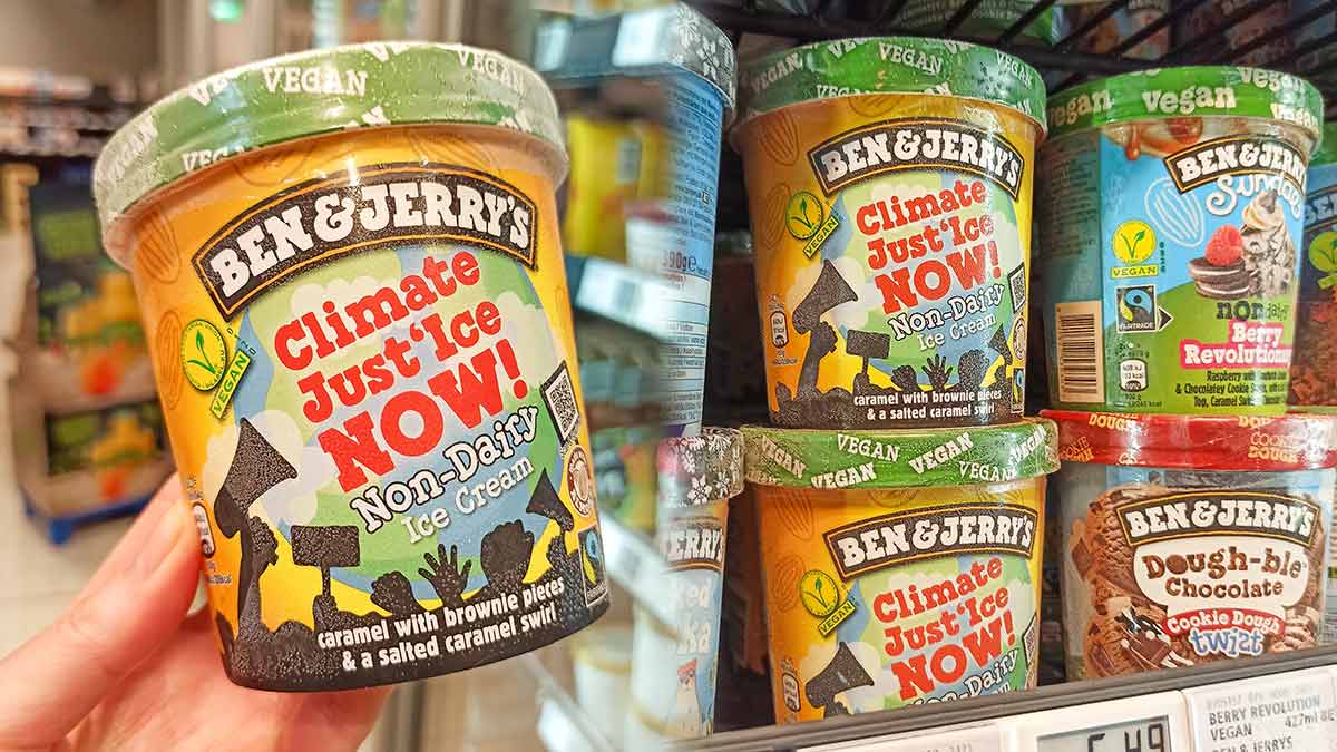 Das Climate Just'Ice Now Eis von Ben & Jerry's ist vegan. Climate Just'Ice Now Eiscreme von Ben & Jerry's