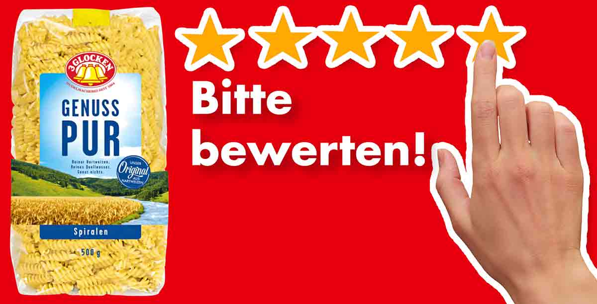 Bitte bewerte die veganen Spiralen von 3 Glocken Genuss Pur. Bewertungen 3 Glocken Genuss Pur Spiralen