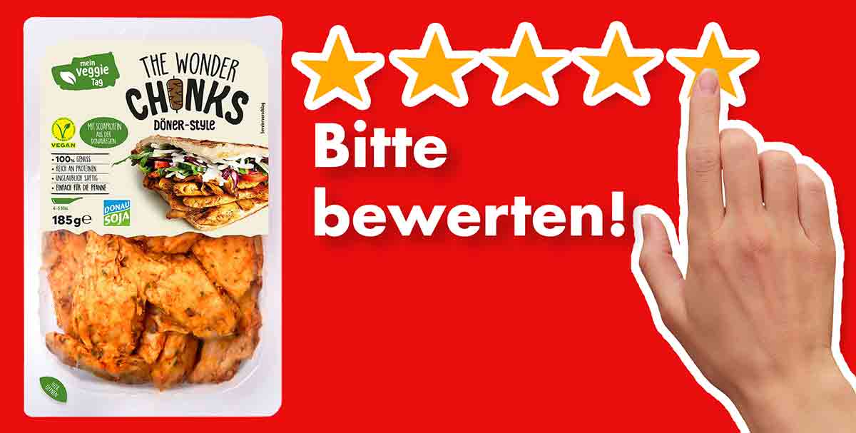 Bitte bewerte die veganen Wonder Chunks Döner-Style von Aldi Mein Veggie Tag. Bewertung Aldi The Wonder Chunks Döner-Style