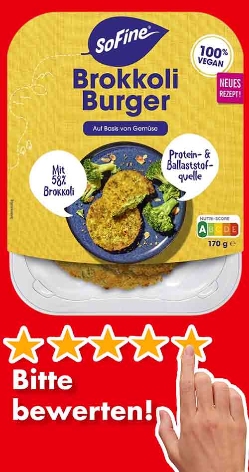 Bitte bewerte den Brokkoli Burger von SoFine. Bewertungen SoFine Brokkoli Burger