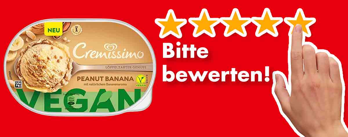 Bitte bewerte die vegane Eiscreme Peanut Banana von Cremissimo. Bewertungen Cremissimo Peanut Banana Vegan