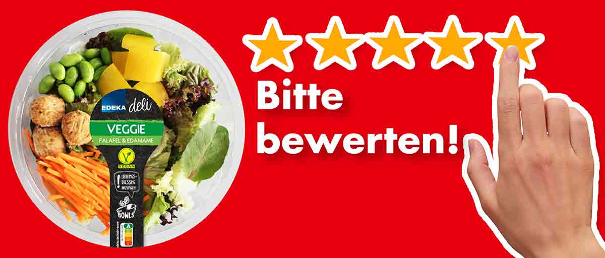 Bitte bewerte die vegane Veggie Bowl mit Falafel und Edamame von Edeka. Bewertungen Edeka deli Veggie Bowl Falafel und Edamame