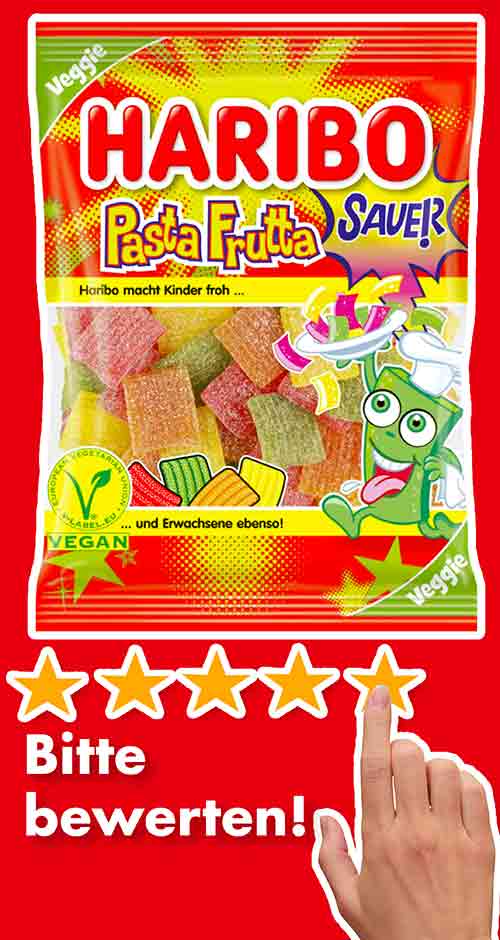 Bitte bewerte die Pasta Frutta von Haribo. Bewertungen Haribo Pasta Frutta Sauer