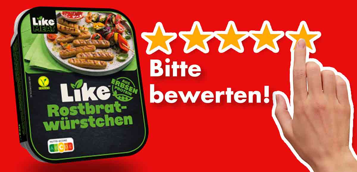 Bitte bewerte die vegane Rostbratwurst von Like Meat. Bewertungen Like Meat Rostbratwürstchen