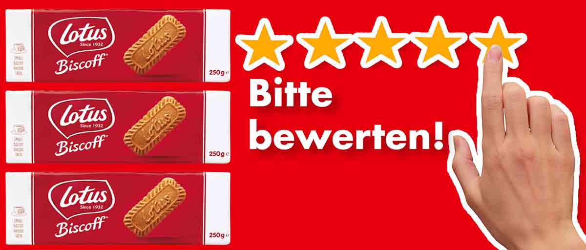 Bitte bewerte die Lotus Biscoff Karamellkekse. Bewertungen Lotus Kekse