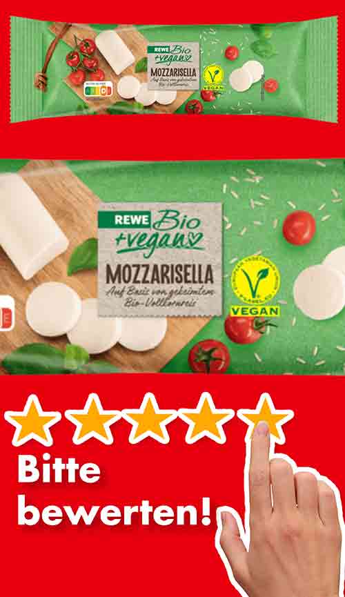 Bitte bewerte den veganen Mozzarisella von Rewe. Mozzarisella