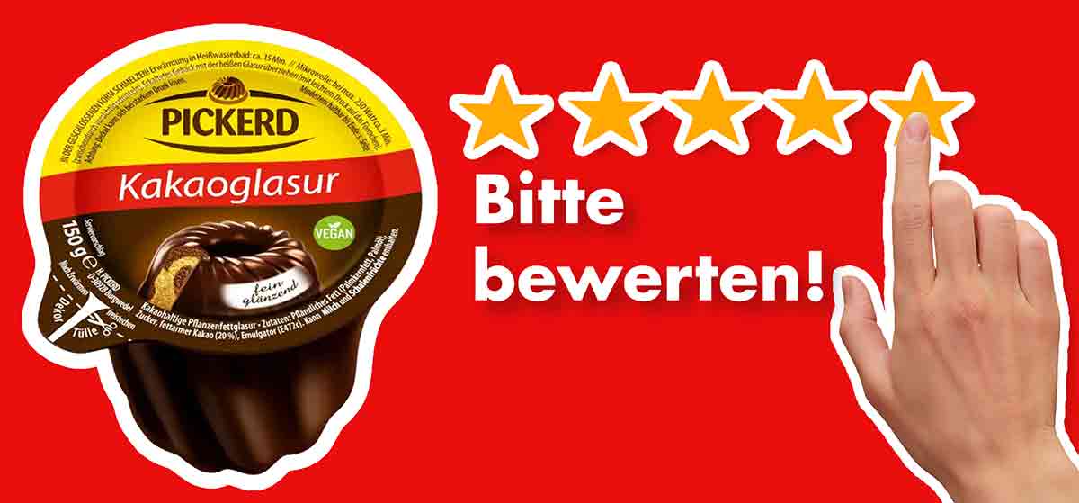 Bitte bewerte die Kakaoglasur von Pickerd. Bewertungen Pickerd Kakaoglasur