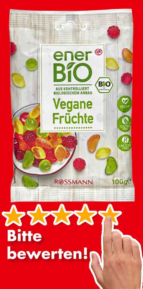 Bitte bewerte die veganen Früchte von Rossmann enerBIO. Bewertungen Rossmann Vegane Früchte