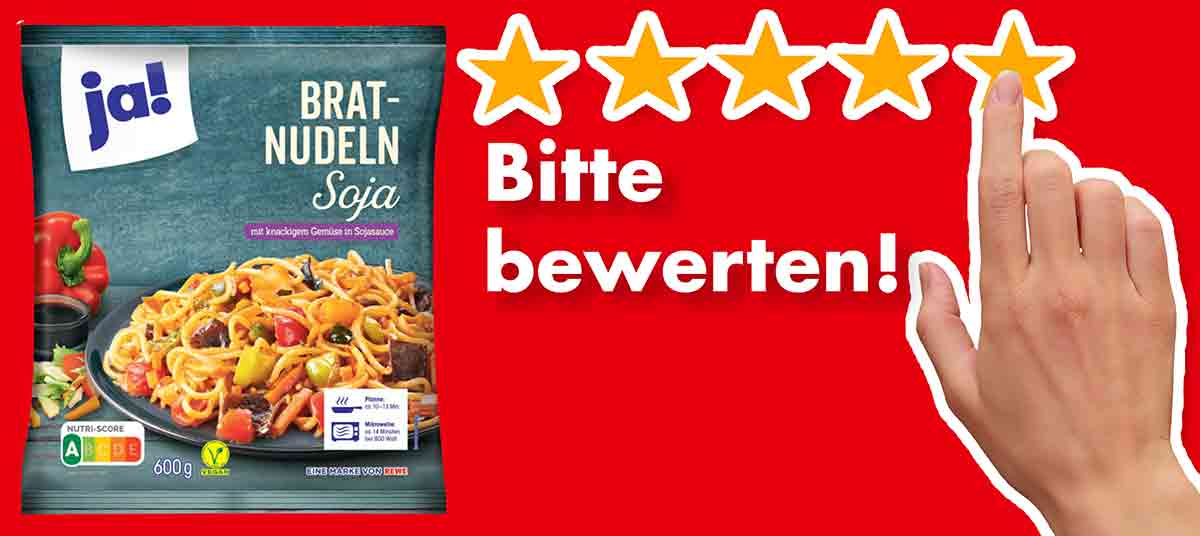 Bitte bewerte die veganen Bratnudeln Soja von Rewe. Bewertungen Vegane Bratnudeln Soja von Rewe ja!